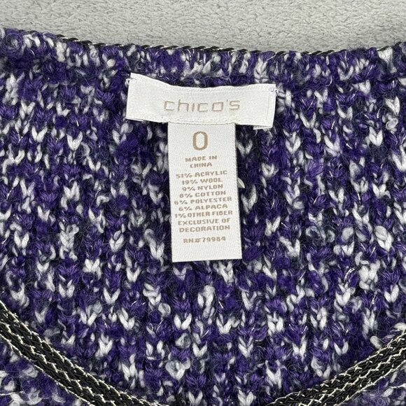Chicos Purple Bouclé Tweed Cardigan Metallic Textured Knit Chic Coquette - Picture 4 of 8